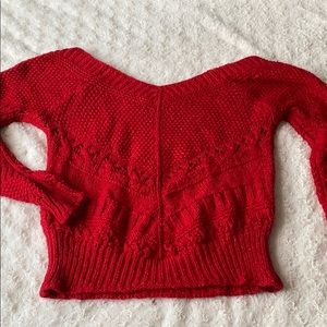 Red of the shoulder sweater